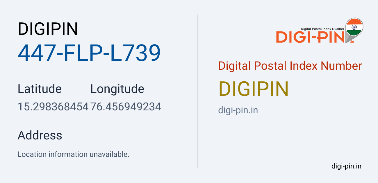 DigiPin 447-FLP-L739 location map showing coordinates 15.298368, 76.456949