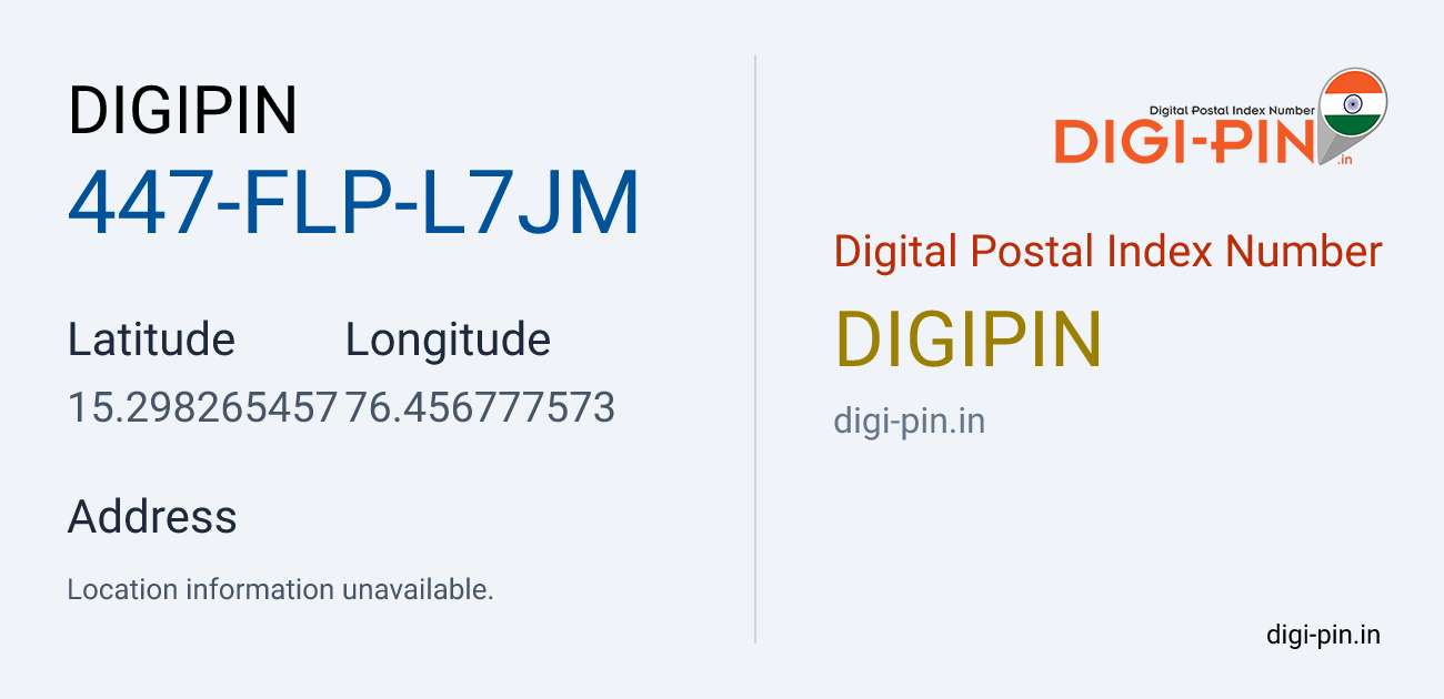 DigiPin 447-FLP-L7JM location map showing coordinates 15.298265, 76.456778