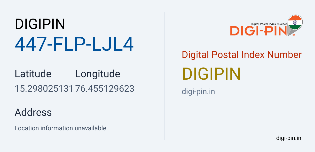 DigiPin 447-FLP-LJL4 location map showing coordinates 15.298025, 76.455130