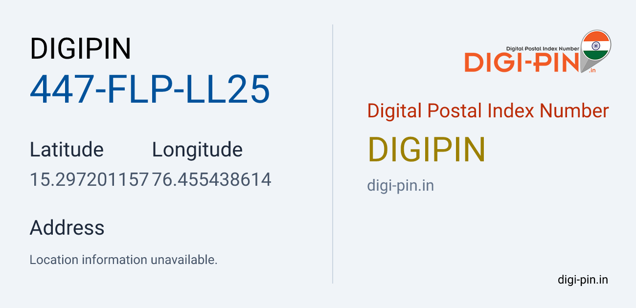 DigiPin 447-FLP-LL25 location map showing coordinates 15.297201, 76.455439