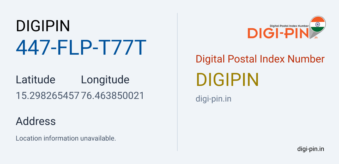 DigiPin 447-FLP-T77T location map showing coordinates 15.298265, 76.463850