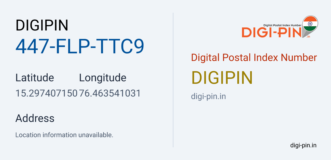 DigiPin 447-FLP-TTC9 location map showing coordinates 15.297407, 76.463541