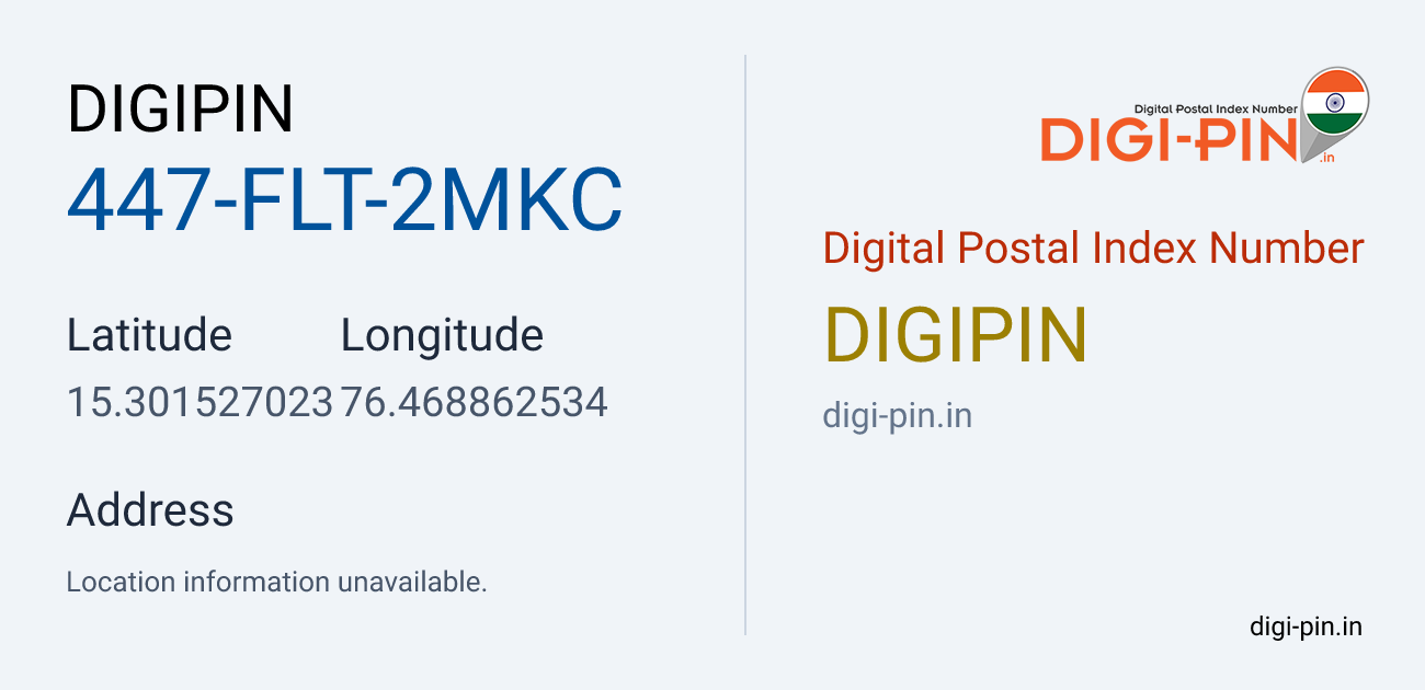 DigiPin 447-FLT-2MKC location map showing coordinates 15.301527, 76.468863
