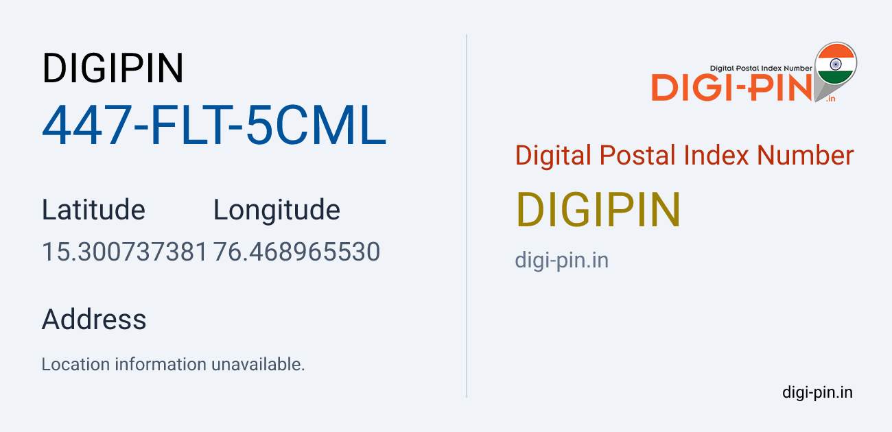 DigiPin 447-FLT-5CML location map showing coordinates 15.300737, 76.468966