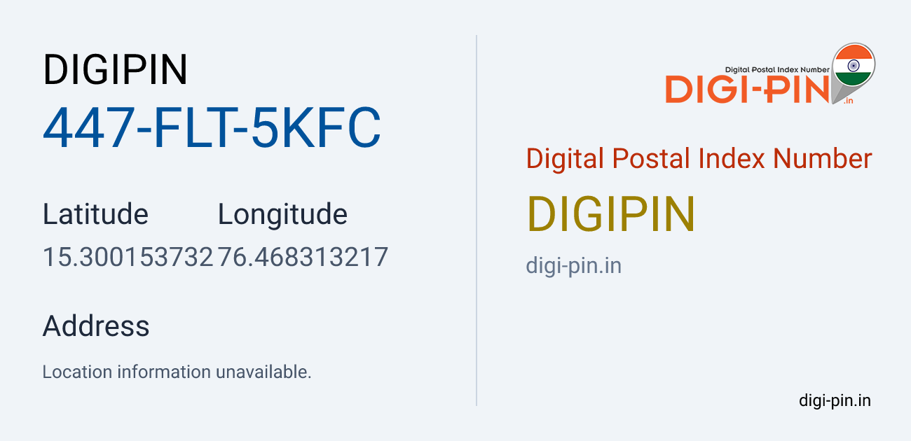 DigiPin 447-FLT-5KFC location map showing coordinates 15.300154, 76.468313