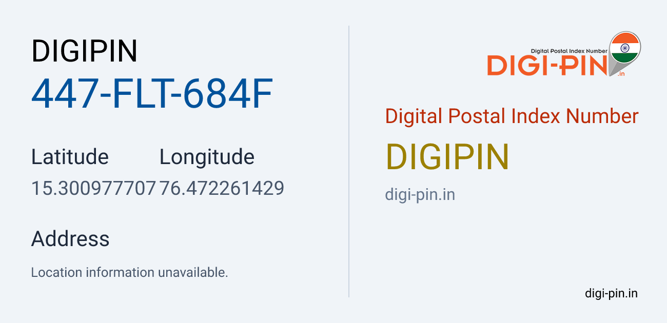 DigiPin 447-FLT-684F location map showing coordinates 15.300978, 76.472261