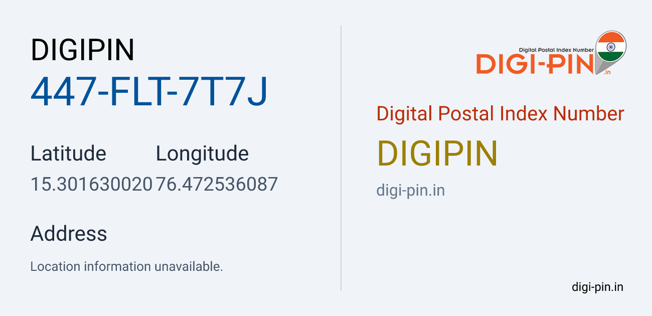DigiPin 447-FLT-7T7J location map showing coordinates 15.301630, 76.472536