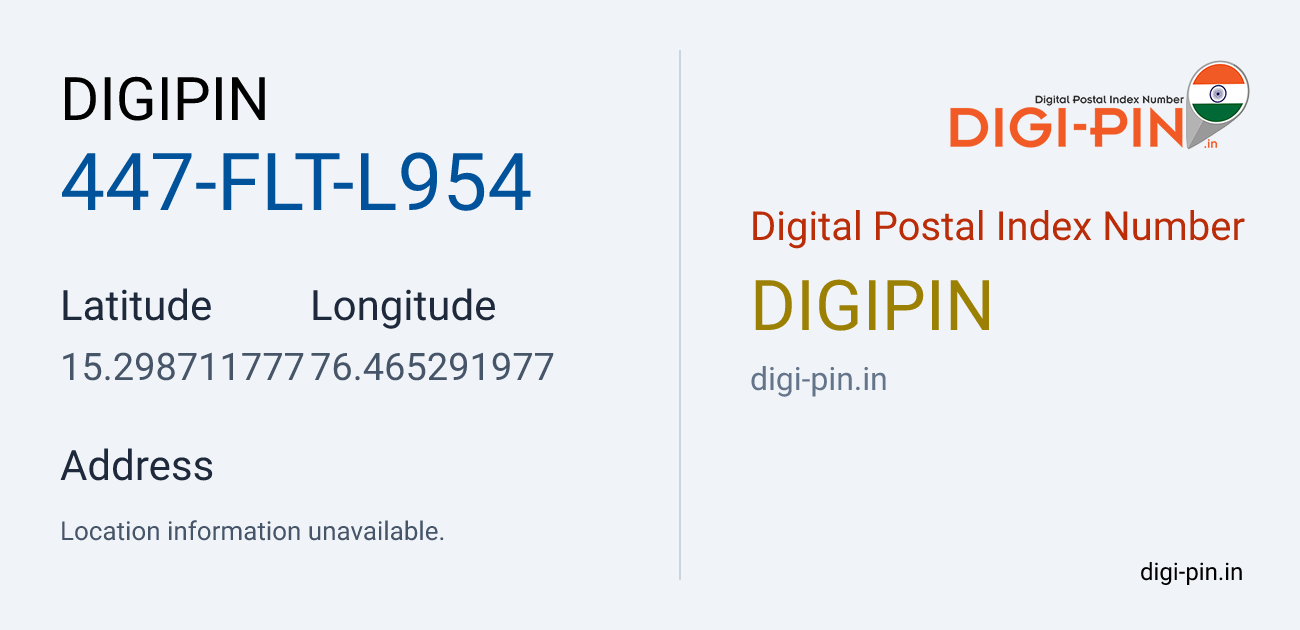 DigiPin 447-FLT-L954 location map showing coordinates 15.298712, 76.465292