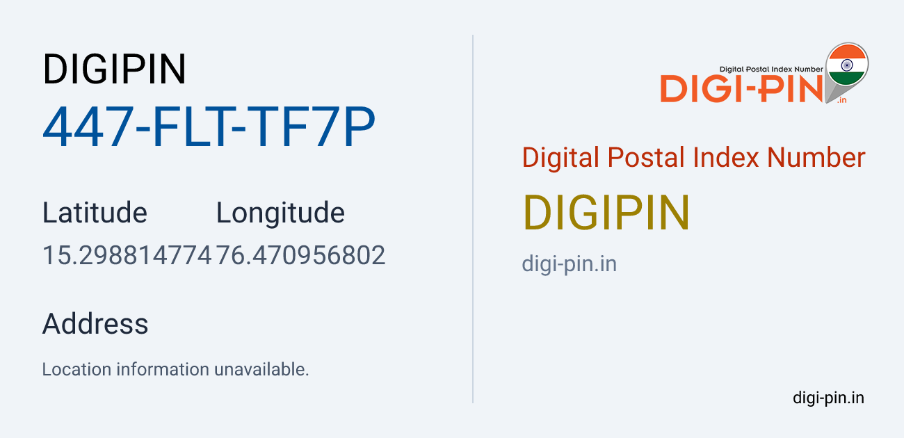 DigiPin 447-FLT-TF7P location map showing coordinates 15.298815, 76.470957