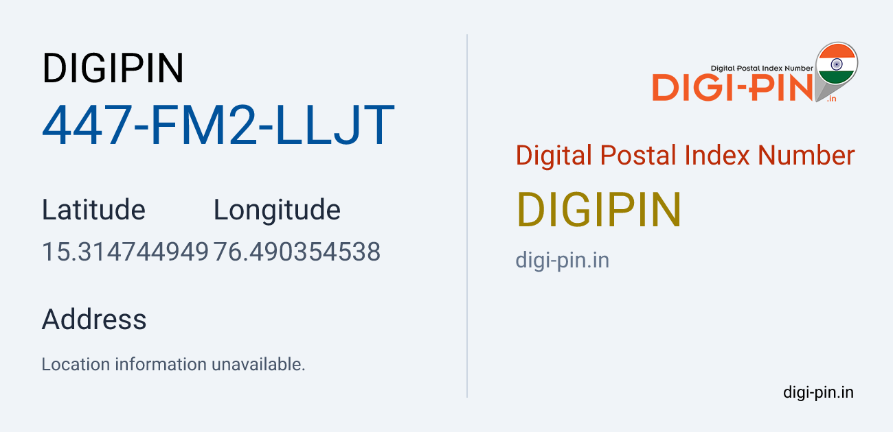 DigiPin 447-FM2-LLJT location map showing coordinates 15.314745, 76.490355