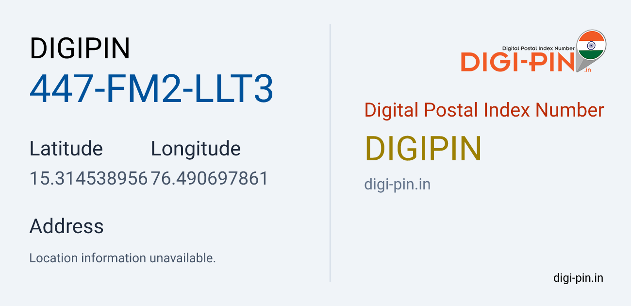 DigiPin 447-FM2-LLT3 location map showing coordinates 15.314539, 76.490698