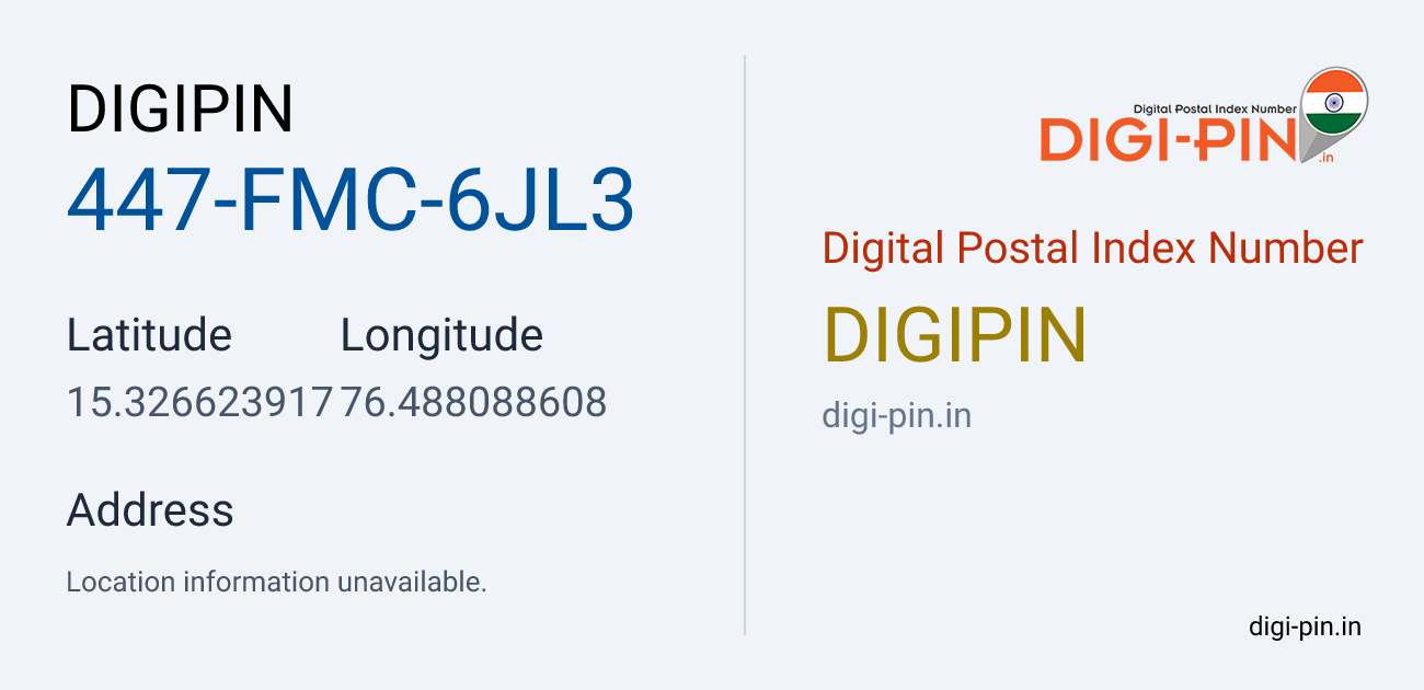 DigiPin 447-FMC-6JL3 location map showing coordinates 15.326624, 76.488089