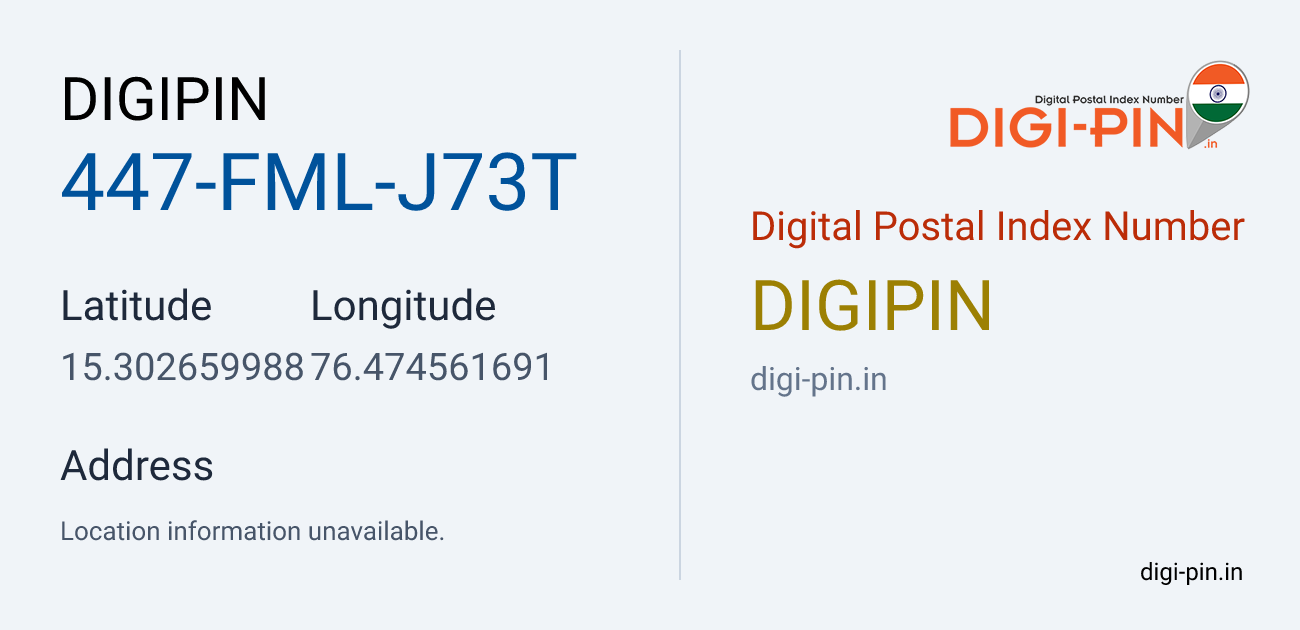 DigiPin 447-FML-J73T location map showing coordinates 15.302660, 76.474562
