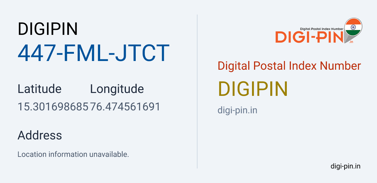 DigiPin 447-FML-JTCT location map showing coordinates 15.301699, 76.474562