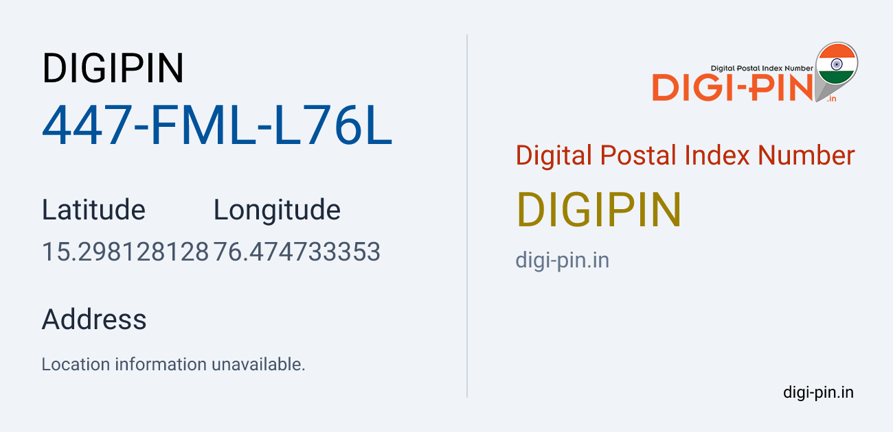 DigiPin 447-FML-L76L location map showing coordinates 15.298128, 76.474733