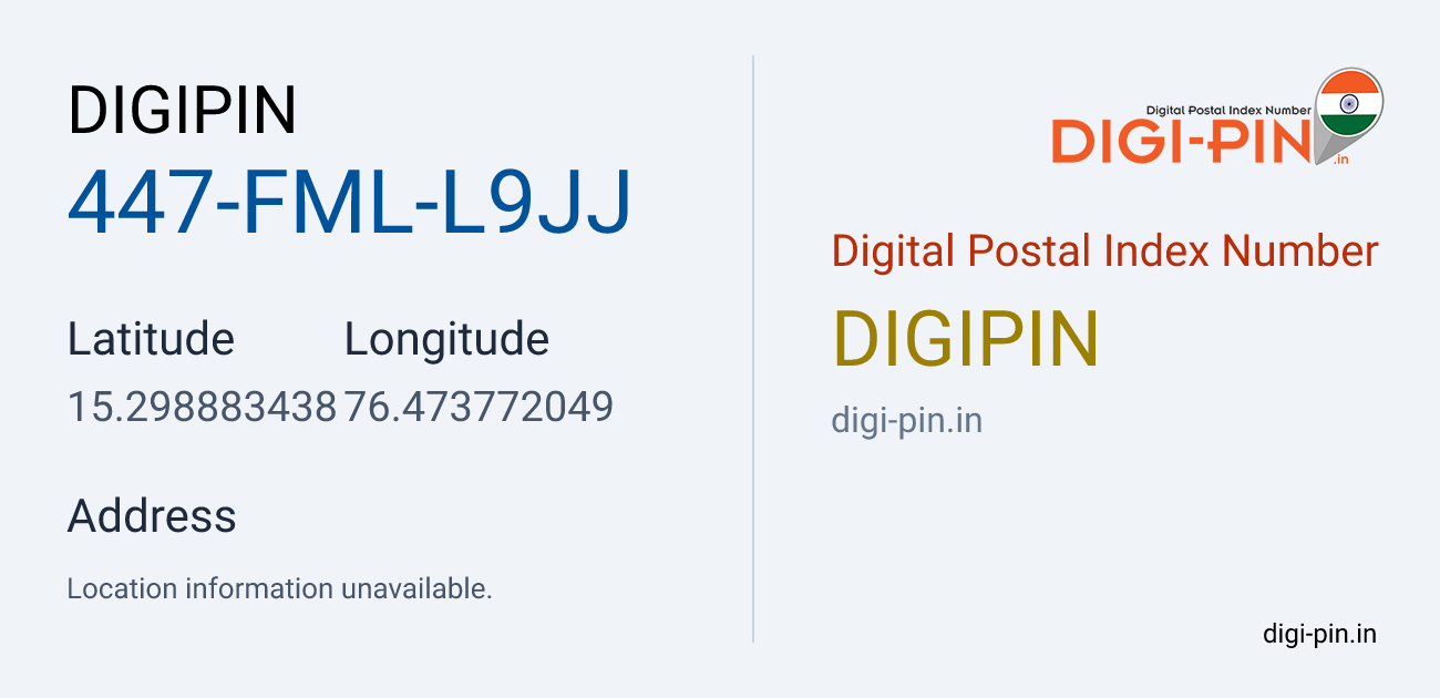 DigiPin 447-FML-L9JJ location map showing coordinates 15.298883, 76.473772