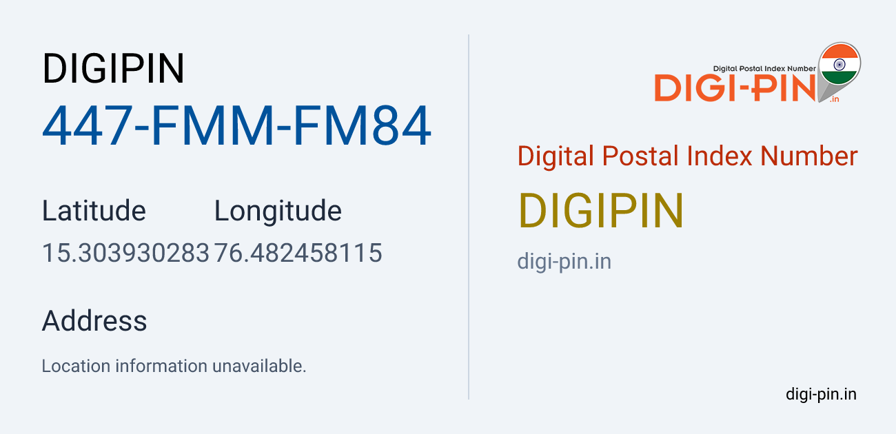 DigiPin 447-FMM-FM84 location map showing coordinates 15.303930, 76.482458