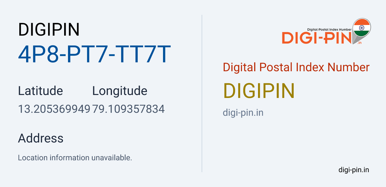 DigiPin 4P8-PT7-TT7T location map showing coordinates 13.205370, 79.109358